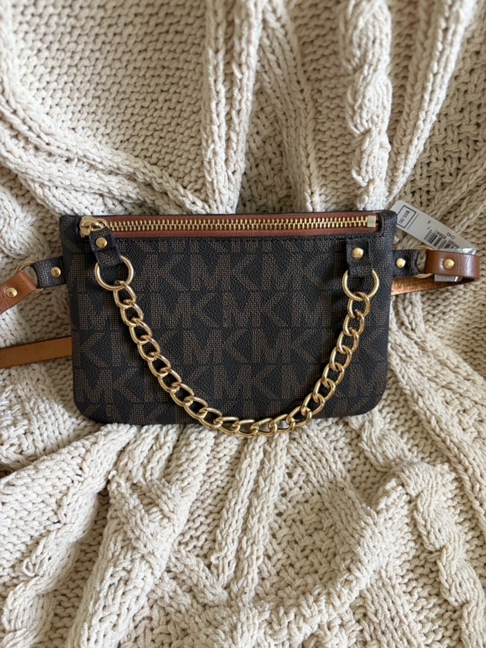 Michael Kors Dark Brown MK Logo Chain Crossbody